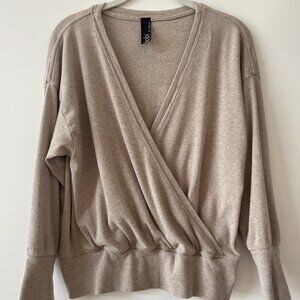 Bobi Los Angeles Wrap Front Long Sleeve Top in Oatmeal, Size Medium‎